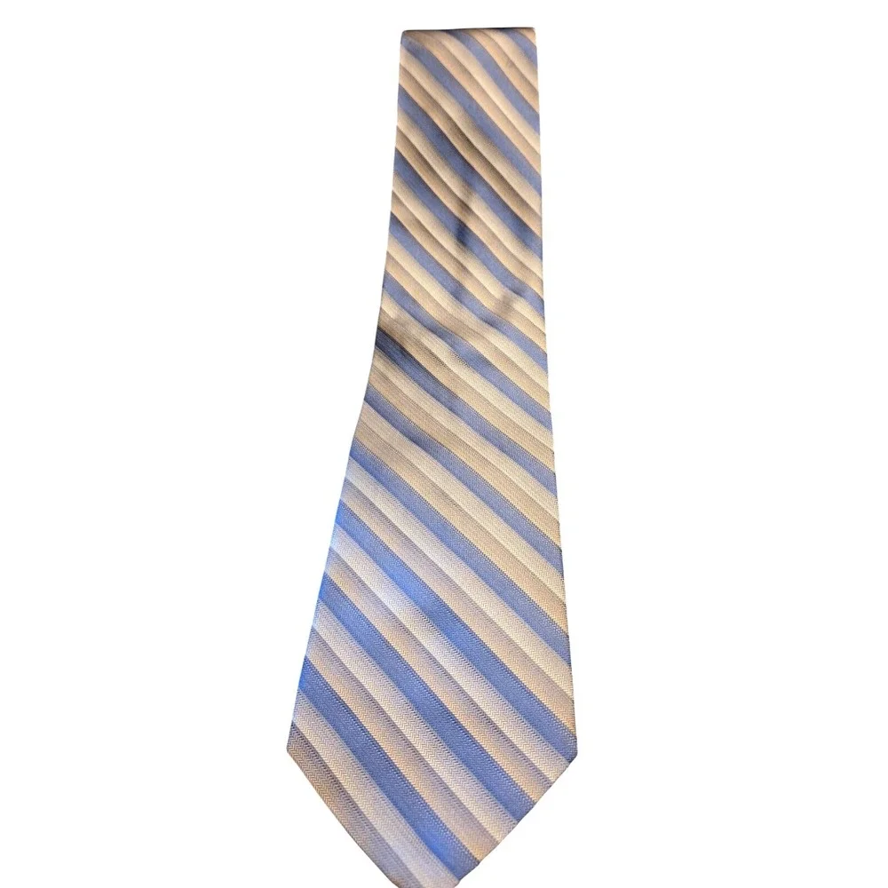 Platinum Designs Necktie Mens OS Blue Gold‎ Silk Striped Herringbone Hand Made
